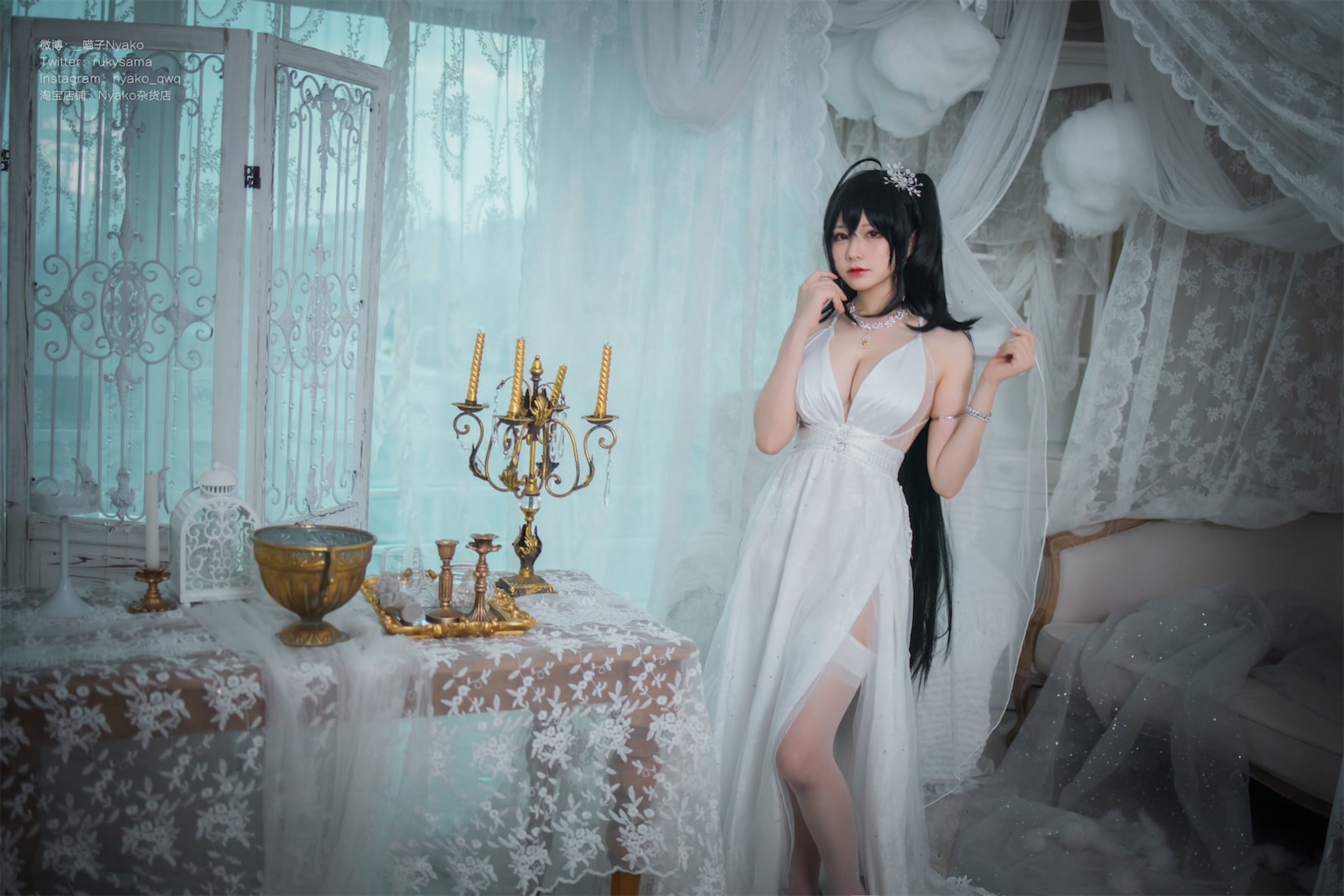 [福利COS] 萌妹子Nyako喵子 - 大凤纯白婚纱第6张