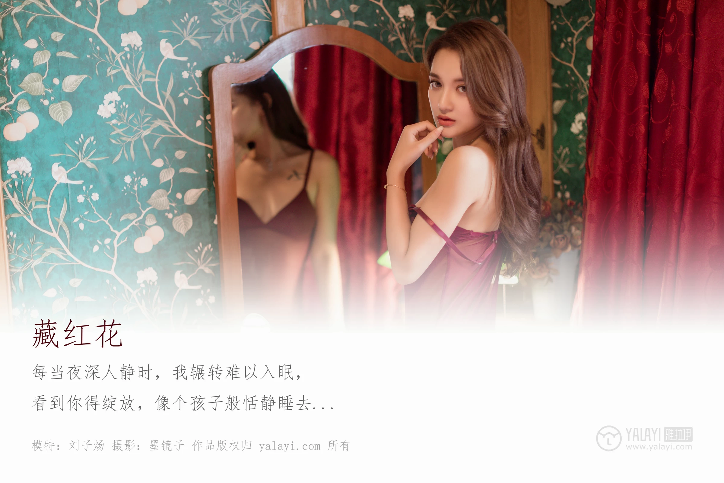 [YALAYI雅拉伊]Vol.417 藏红花 刘子炀 红色吊带透视睡衣裙加黑色丝袜美腿性感私房写真集第1张
