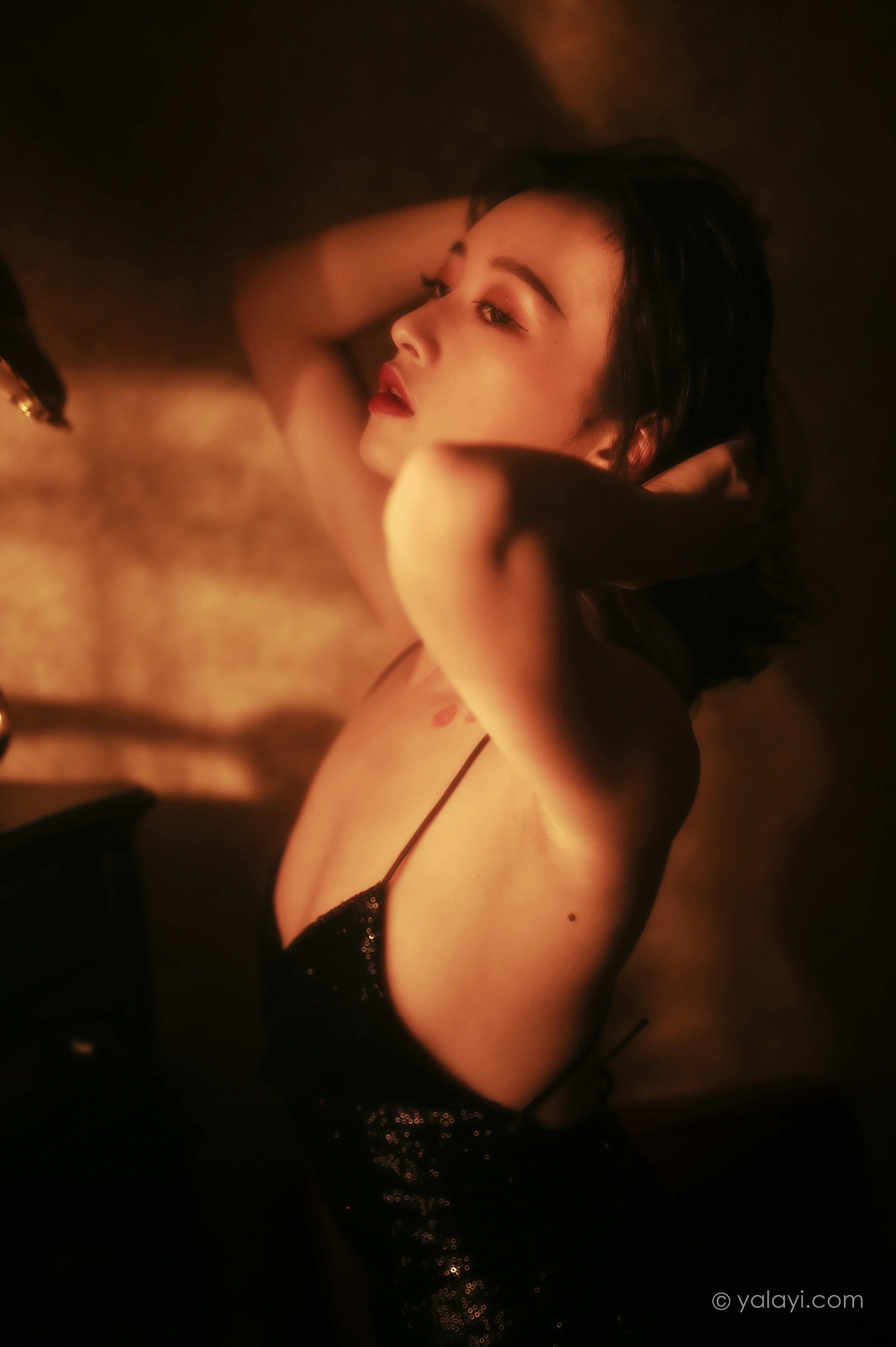 [YALAYI雅拉伊]NO.756 流金岁月 京京 黑色紧身吊带裸背连衣裙性感写真集第15张